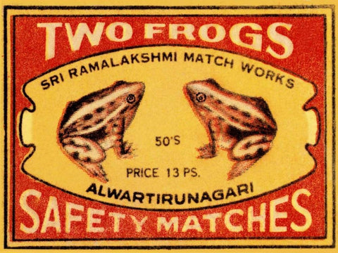 Two Frogs Safety Matches Black Ornate Wood Framed Art Print with Double Matting by Phillumenart