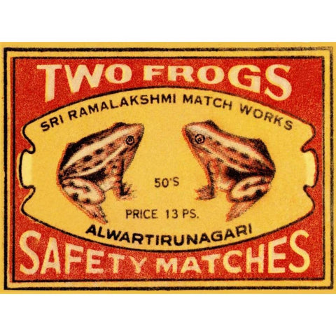 Two Frogs Safety Matches Gold Ornate Wood Framed Art Print with Double Matting by Phillumenart