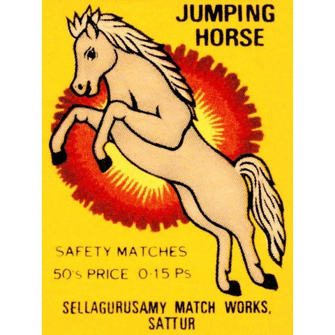 Jumping Horse Safety Matches Gold Ornate Wood Framed Art Print with Double Matting by Phillumenart