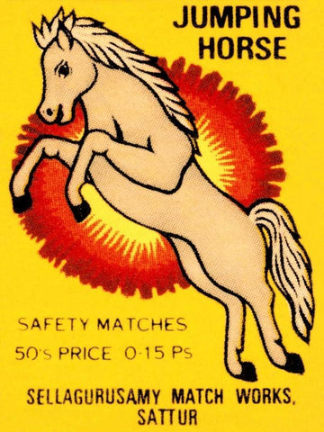 Jumping Horse Safety Matches White Modern Wood Framed Art Print with Double Matting by Phillumenart