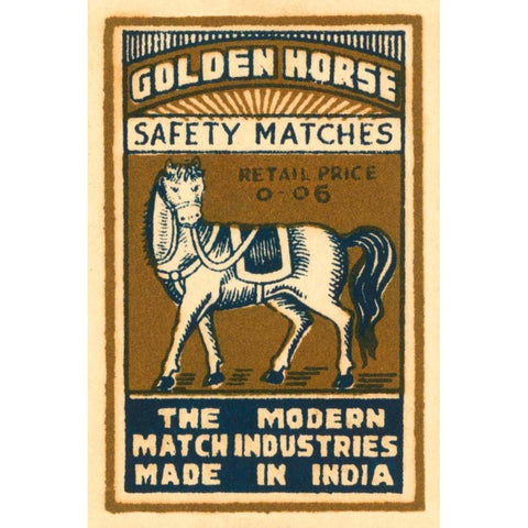 Golden Horse Safety Matches Gold Ornate Wood Framed Art Print with Double Matting by Phillumenart