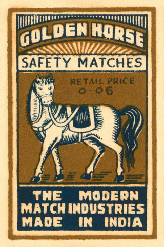 Golden Horse Safety Matches White Modern Wood Framed Art Print with Double Matting by Phillumenart