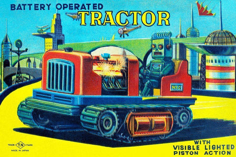 Battery Operated Tractor White Modern Wood Framed Art Print with Double Matting by Retrotrans