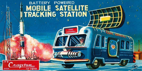 Mobile Satellite Tracking Station White Modern Wood Framed Art Print with Double Matting by Retrotrans