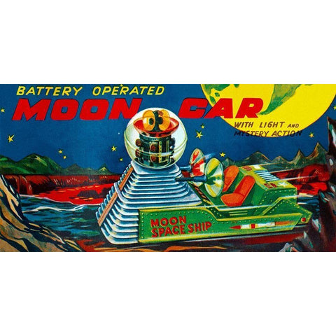 Moon Car White Modern Wood Framed Art Print by Retrotrans