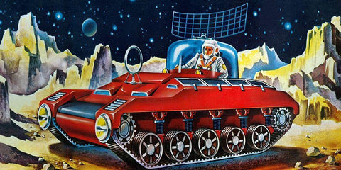 Space Exploration Tank White Modern Wood Framed Art Print with Double Matting by Retrotrans