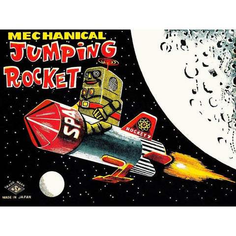 Mechanical Jumping Rocket Black Modern Wood Framed Art Print with Double Matting by Retrobot