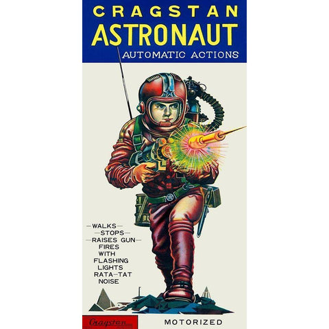 Cragstan Astronaut Automatic Actions Gold Ornate Wood Framed Art Print with Double Matting by Retrobot