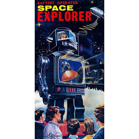 Space Explorer Robot White Modern Wood Framed Art Print by Retrobot