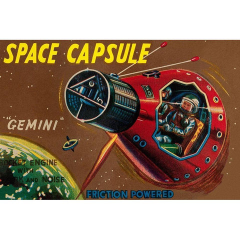 Space Capsule Gemini Gold Ornate Wood Framed Art Print with Double Matting by Retrorocket