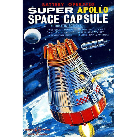 Battery Operated Super Apollo Space Capsule Black Modern Wood Framed Art Print with Double Matting by Retrorocket