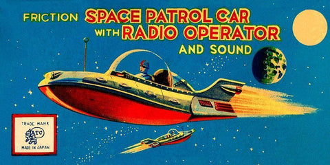 Space Patrol Car with Radio Operator White Modern Wood Framed Art Print with Double Matting by Retrorocket