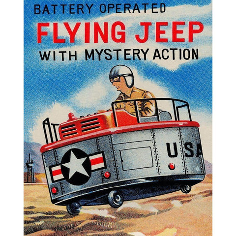 Battery Operated Flying Jeep with Mystery Action Black Modern Wood Framed Art Print with Double Matting by Retrorocket