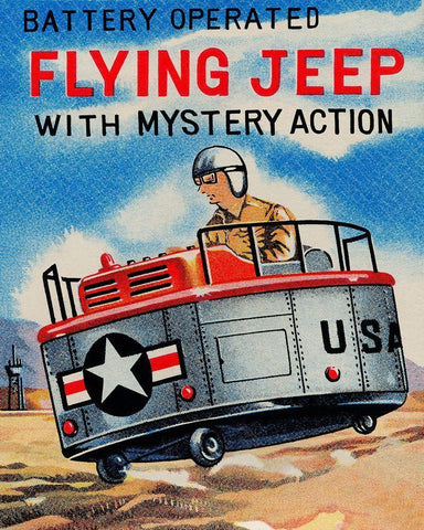 Battery Operated Flying Jeep with Mystery Action Black Ornate Wood Framed Art Print with Double Matting by Retrorocket