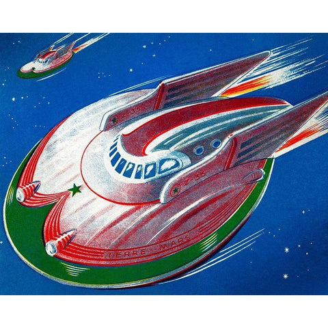 UFO Black Modern Wood Framed Art Print by Retrobot