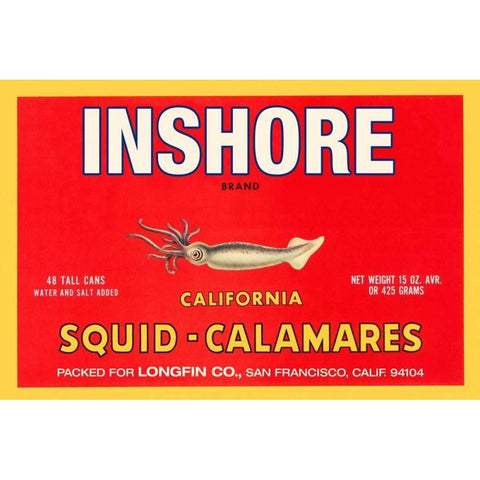 Inshore Brand Squid - Calamares Black Modern Wood Framed Art Print with Double Matting by Retrolabel