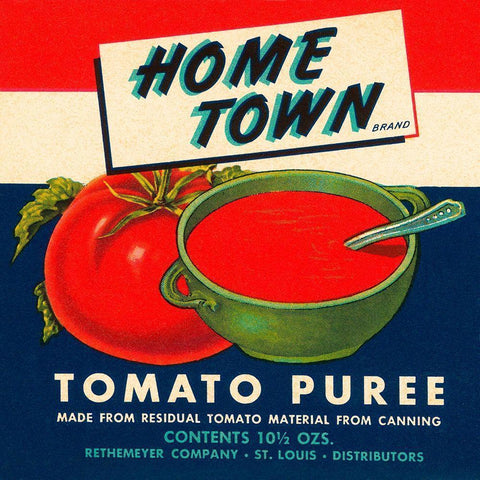 Home Town Brand Tomato Puree Gold Ornate Wood Framed Art Print with Double Matting by Retrolabel