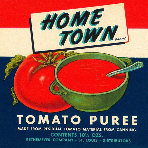 Home Town Brand Tomato Puree Black Ornate Wood Framed Art Print with Double Matting by Retrolabel