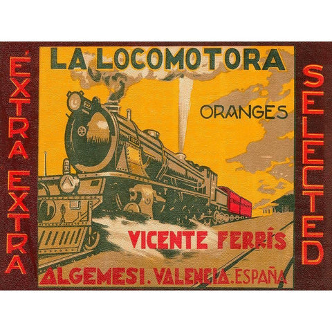 La Locomotora Oranges Gold Ornate Wood Framed Art Print with Double Matting by Retrolabel