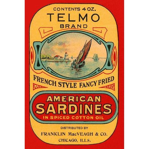 Telmo Brand American Sardines Black Modern Wood Framed Art Print with Double Matting by Retrolabel