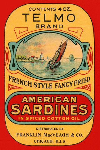 Telmo Brand American Sardines Black Ornate Wood Framed Art Print with Double Matting by Retrolabel