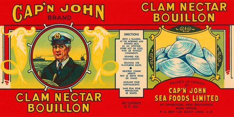 Capn John Brand Clam Nectar Bouillon Black Ornate Wood Framed Art Print with Double Matting by Retrolabel