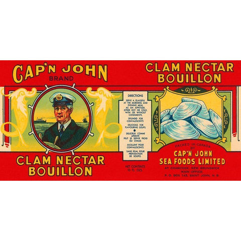 Capn John Brand Clam Nectar Bouillon Gold Ornate Wood Framed Art Print with Double Matting by Retrolabel