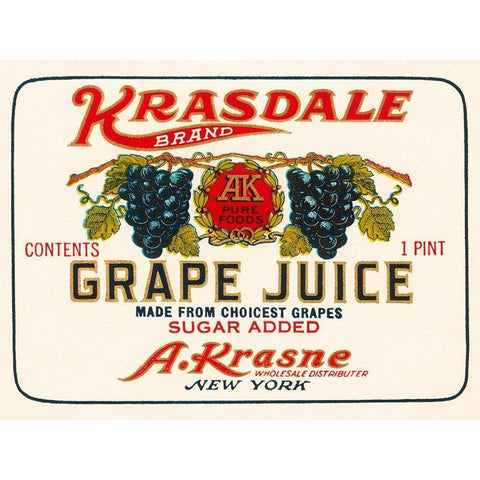 Kransdale Brand Grape Juice Gold Ornate Wood Framed Art Print with Double Matting by Retrolabel