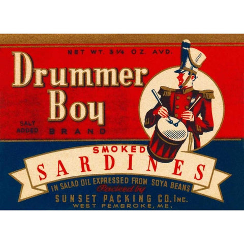 Drummer Boy Smoked Sardines White Modern Wood Framed Art Print by Retrolabel