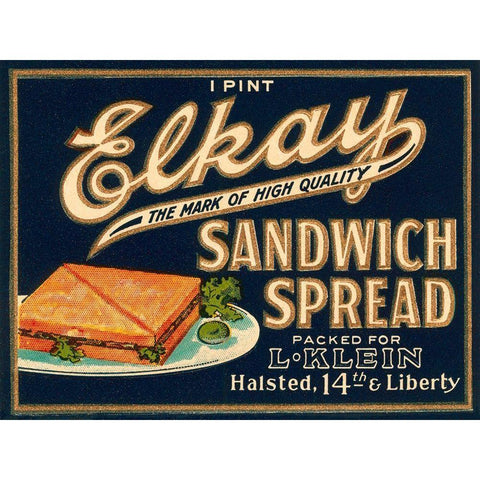 Elkay Sandwich Spread Gold Ornate Wood Framed Art Print with Double Matting by Retrolabel