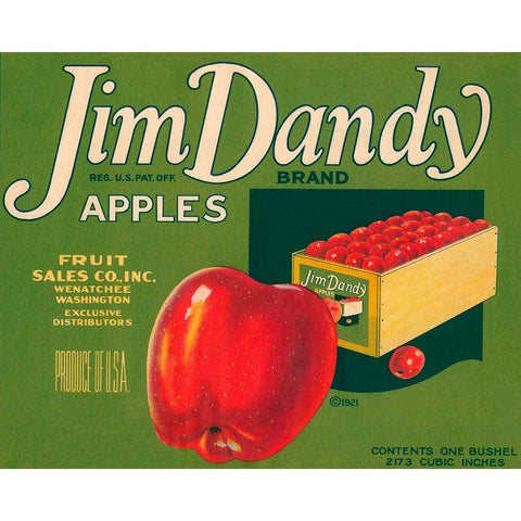 Jim Dandy Brand Apples White Modern Wood Framed Art Print by Retrolabel