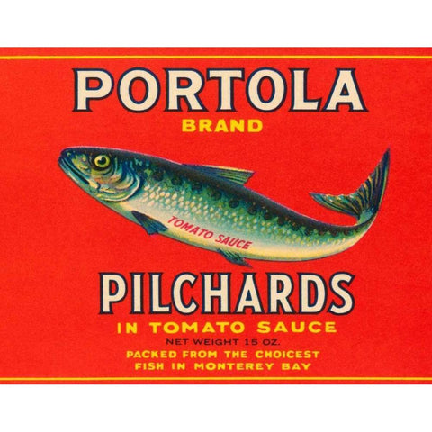 Portola Brand Pilchards Gold Ornate Wood Framed Art Print with Double Matting by Retrolabel