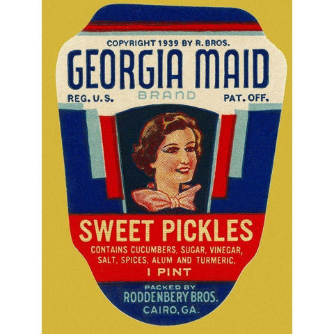 Georgia Maid Sweet Pickles White Modern Wood Framed Art Print by Retrolabel