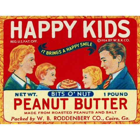 Happy Kids Bits o  Nut Peanut Butter Black Modern Wood Framed Art Print with Double Matting by Retrolabel