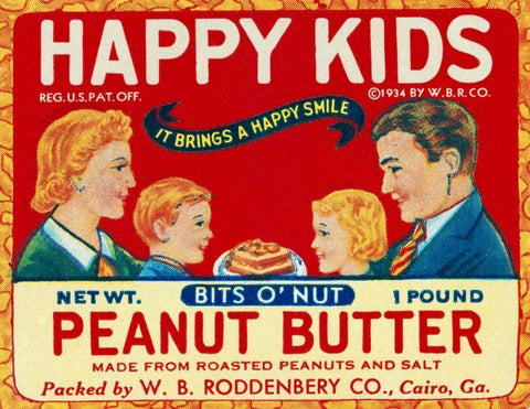 Happy Kids Bits o  Nut Peanut Butter Black Ornate Wood Framed Art Print with Double Matting by Retrolabel