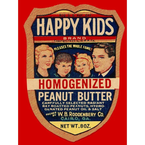 Happy Kids Homogenized Peanut Butter Gold Ornate Wood Framed Art Print with Double Matting by Retrolabel