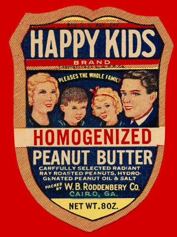 Happy Kids Homogenized Peanut Butter White Modern Wood Framed Art Print with Double Matting by Retrolabel