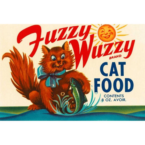 Fuzzy Wuzzy Brand Cat Food Gold Ornate Wood Framed Art Print with Double Matting by Retrolabel