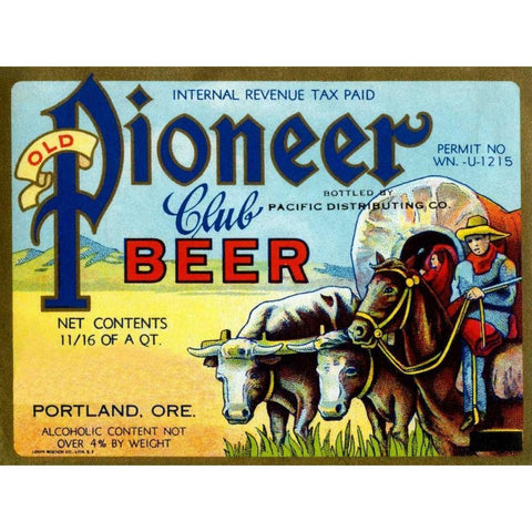 Old Pioneer Club Beer White Modern Wood Framed Art Print by Vintage Booze Labels