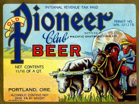 Old Pioneer Club Beer White Modern Wood Framed Art Print with Double Matting by Vintage Booze Labels