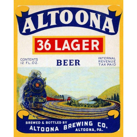 Altoona 36 Lager Beer White Modern Wood Framed Art Print by Vintage Booze Labels