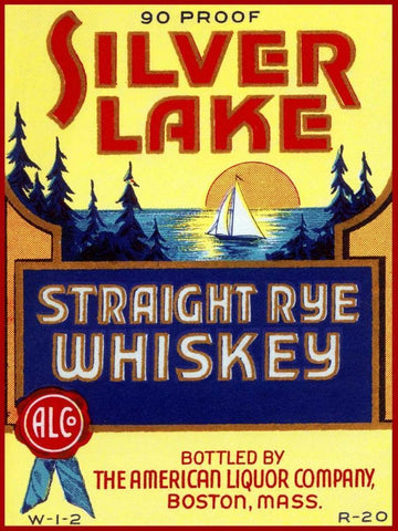 Silver Lake Straight Rye Whiskey White Modern Wood Framed Art Print with Double Matting by Vintage Booze Labels