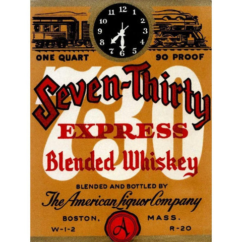 Seven-Thirty Express Blended Whiskey Gold Ornate Wood Framed Art Print with Double Matting by Vintage Booze Labels