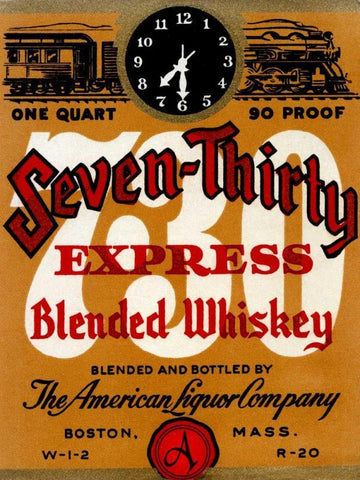 Seven-Thirty Express Blended Whiskey White Modern Wood Framed Art Print with Double Matting by Vintage Booze Labels