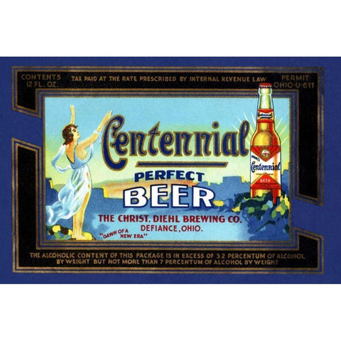 Centennial Perfect Beer Label Black Modern Wood Framed Art Print with Double Matting by Vintage Booze Labels