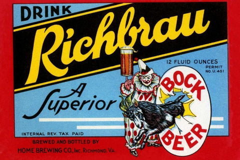 Drink Richbrau Bock Beer Black Ornate Wood Framed Art Print with Double Matting by Vintage Booze Labels