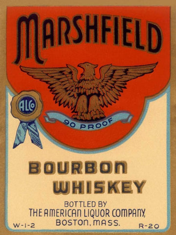 Marshfield Bourbon Whiskey Black Ornate Wood Framed Art Print with Double Matting by Vintage Booze Labels