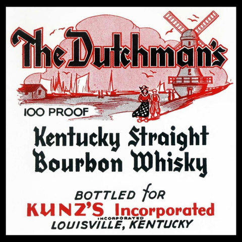 The Dutchmans Kentucky Straight Bourbon Whiskey Black Ornate Wood Framed Art Print with Double Matting by Vintage Booze Labels