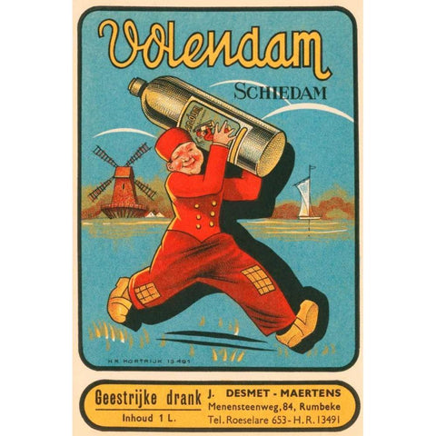 Volendam Schiedam Gold Ornate Wood Framed Art Print with Double Matting by Vintage Booze Labels