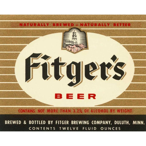 Fitgers Beer White Modern Wood Framed Art Print by Vintage Booze Labels